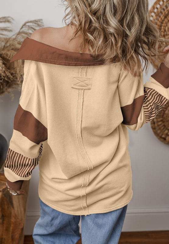 Color Block Johnny Collar Long Sleeve Sweatshirt - Trendsi - Flyclothing LLC