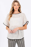 GeeGee Contrast Trim Short Sleeve Knit Cover Up - Trendsi - Flyclothing LLC