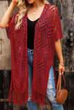 Openwork Open Front Cardigan with Fringes - Trendsi - Flyclothing LLC