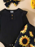 Children's Ruffled Ribbed Top and Sunflower Pants Set - Trendsi - Flyclothing LLC
