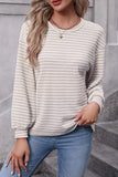Striped Round Neck Long Sleeve Top - Trendsi - Flyclothing LLC
