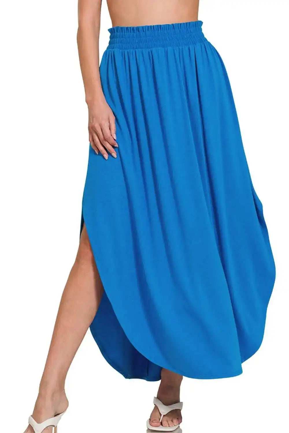 Zenana Smocked Waist Side Slit Maxi Skirt With Pockets - Trendsi - Flyclothing LLC