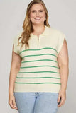 She + Sky Full Size Ribbed Hem Striped Half Zip Sweater Vest Plus Size - Trendsi - Flyclothing LLC