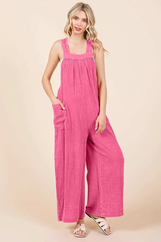 Culture Code Full Size Pocketed Sleeveless Wide Leg Overalls - Trendsi - Flyclothing LLC