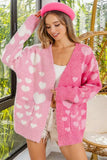 BiBi Heart Color Block V-Beck Knit Cardigan with Pockets - Trendsi - Flyclothing LLC
