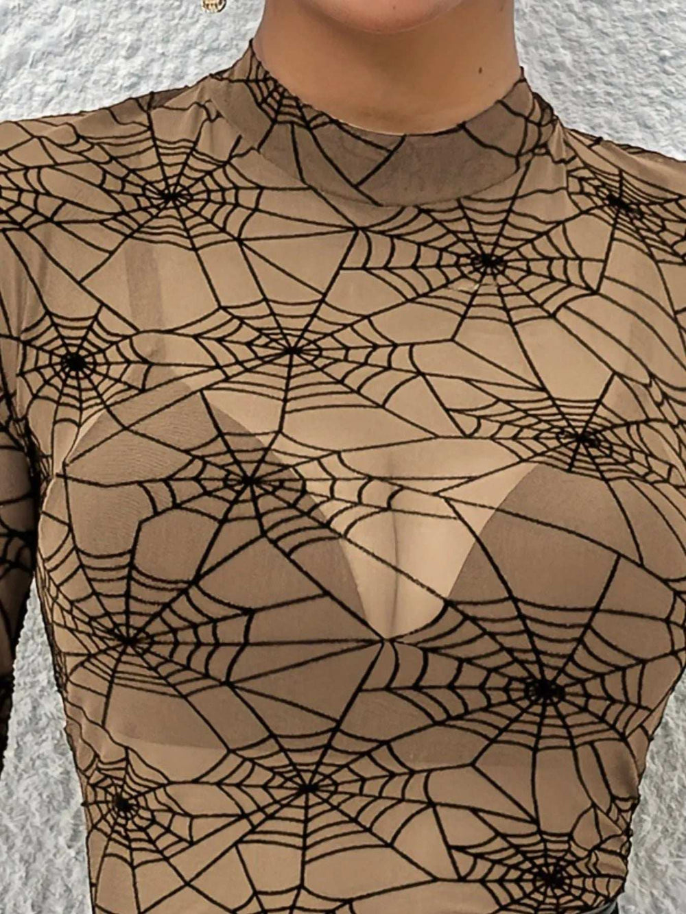 Spider Web Print Long Sleeve Blouse - Trendsi - Flyclothing LLC