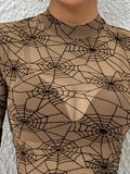 Spider Web Print Long Sleeve Blouse - Trendsi - Flyclothing LLC