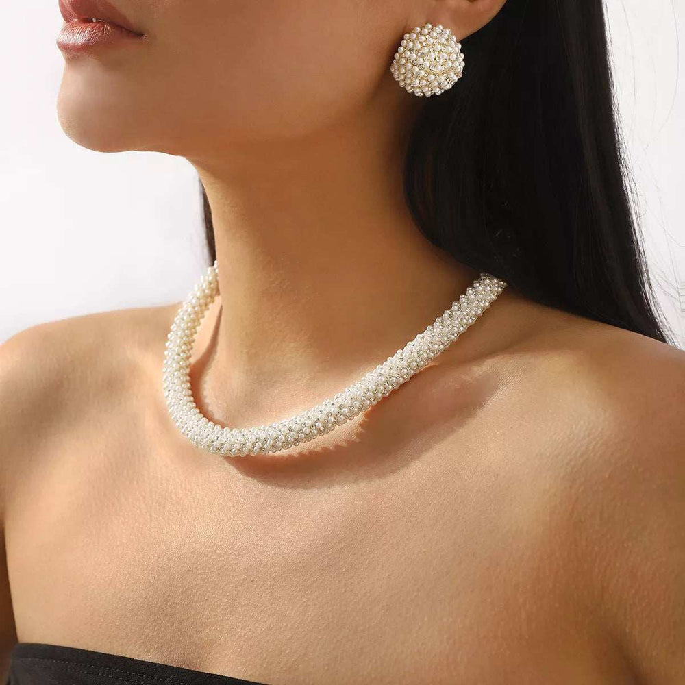 Pearl Embellished Earrings and Necklace Jewelry Set - Trendsi - Flyclothing LLC