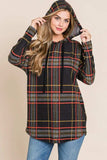 BOMBOM Drawstring Plaid Long Sleeve Hoodie - Trendsi - Flyclothing LLC