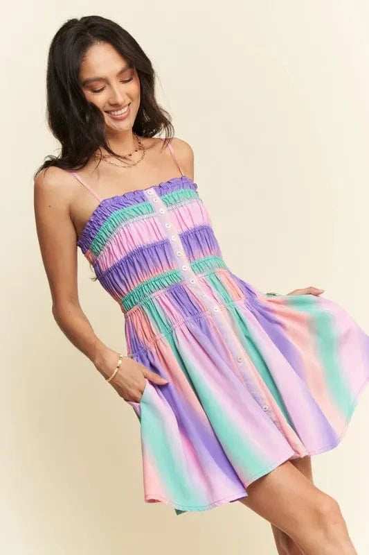 Davi & Dani Multi Color Ombre Printed Bodice Button Up Dress - Trendsi - Flyclothing LLC
