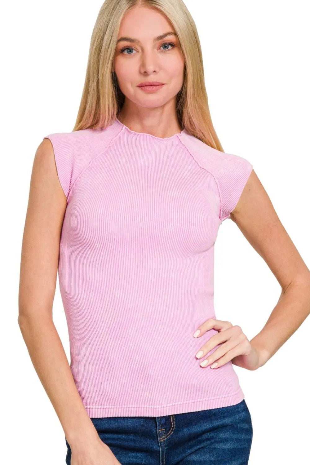 Zenana Washed Ribbed Seamless Top - Trendsi - Flyclothing LLC