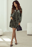 Notched Long Sleeve Mini Dress with Pockets - Trendsi - Flyclothing LLC