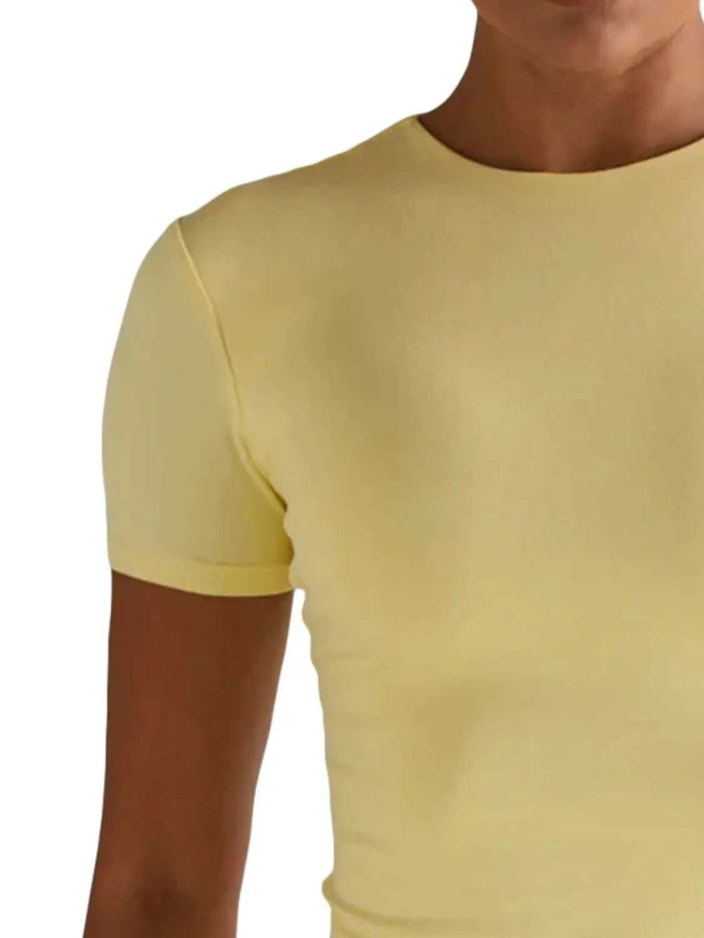 Round Neck Short Sleeve Swim Top - Trendsi - Flyclothing LLC