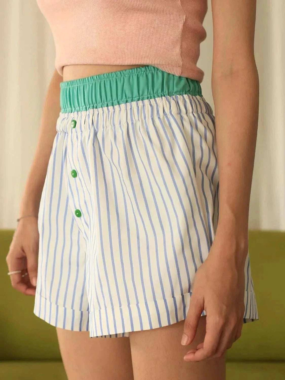 Striped Elastic Waist Shorts - Trendsi - Flyclothing LLC