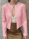 Full Size Sequin Open Front Cropped Jacket - Trendsi - Flyclothing LLC