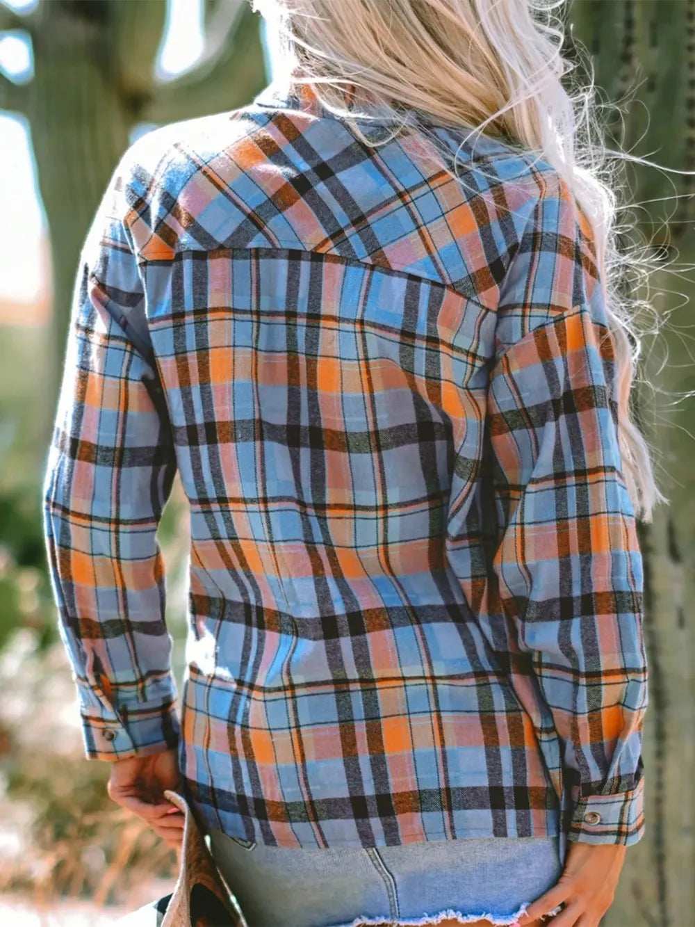 Plaid Collared Neck Long Sleeve Shirt - Trendsi - Flyclothing LLC