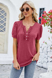 Frill Notched Short Sleeve Blouse - Trendsi - Flyclothing LLC