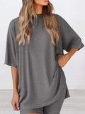 Full Size Oversized Round Neck Top and Shorts Set Plus Size - Trendsi - Flyclothing LLC