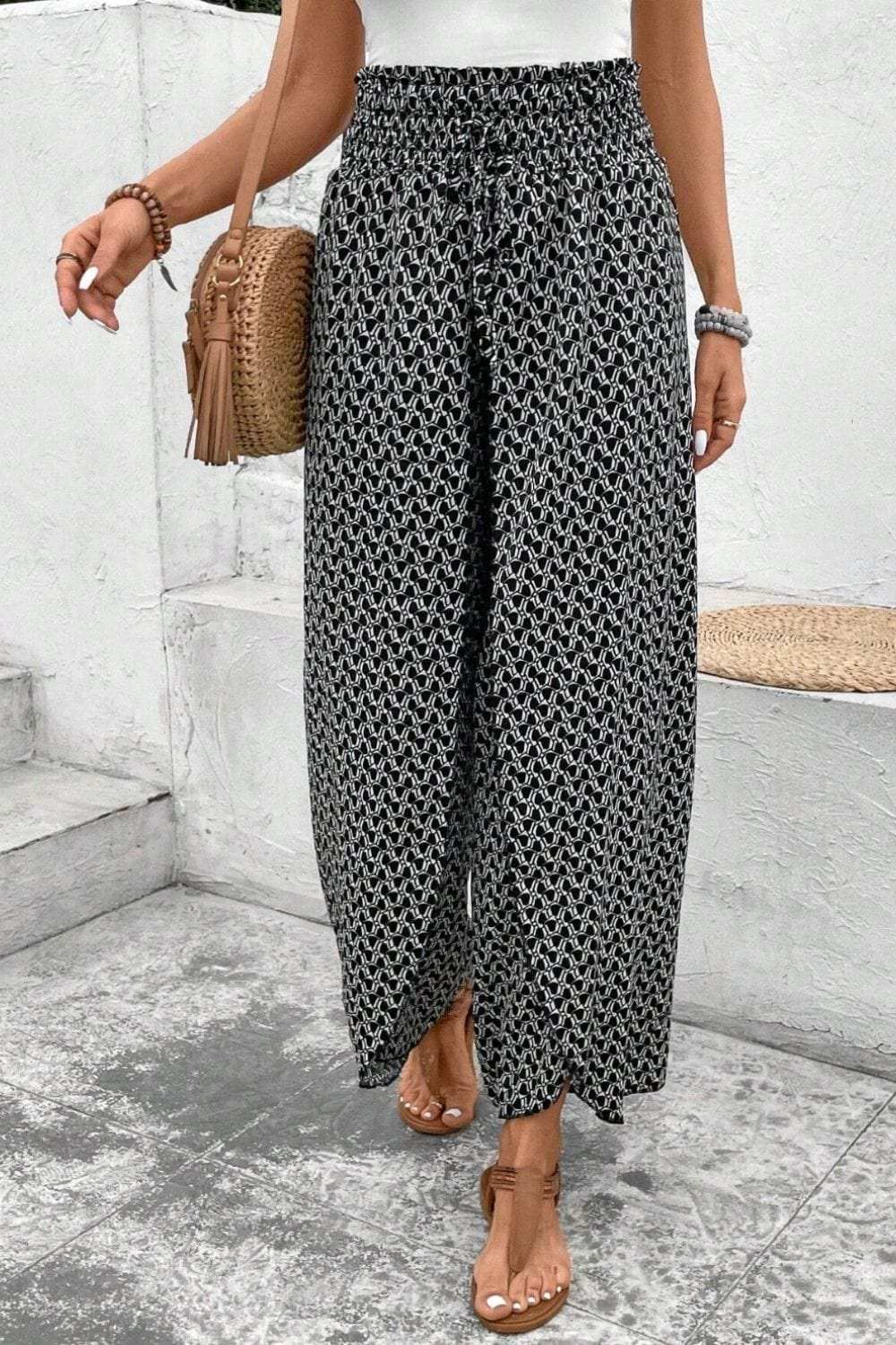 Slit Printed Wide leg Pants - Trendsi - Flyclothing LLC
