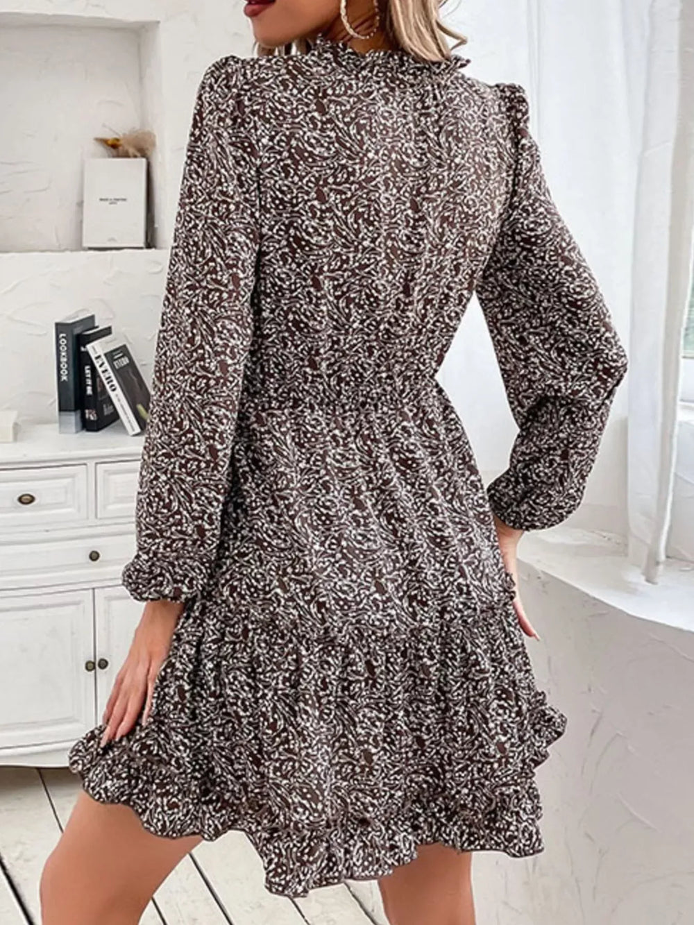 Ruffle Hem Tie Neck Mini Dress - Trendsi - Flyclothing LLC