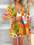 Devine Printed Collared Neck Half Sleeve Top and Shorts Set - Trendsi - Flyclothing LLC