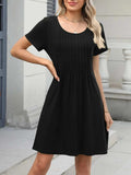 Pleated Front Round Neck Swing Dress - Trendsi - Flyclothing LLC