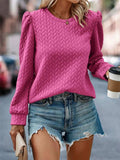 Textured Round Neck Long Sleeve Sweatshirt - Trendsi - Flyclothing LLC