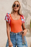 Scoop Neck Flounce Sleeve Bodysuit - Trendsi - Flyclothing LLC