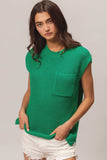 BiBi Patch Pocket Cap Sleeve Sweater Top - Trendsi - Flyclothing LLC