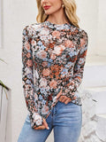 Floral Mock Neck Long Sleeve Top - Trendsi - Flyclothing LLC