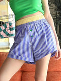 Striped Elastic Waist Shorts - Trendsi - Flyclothing LLC