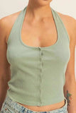 HYFVE Halter Neck Buttoned Washed Top - Trendsi - Flyclothing LLC
