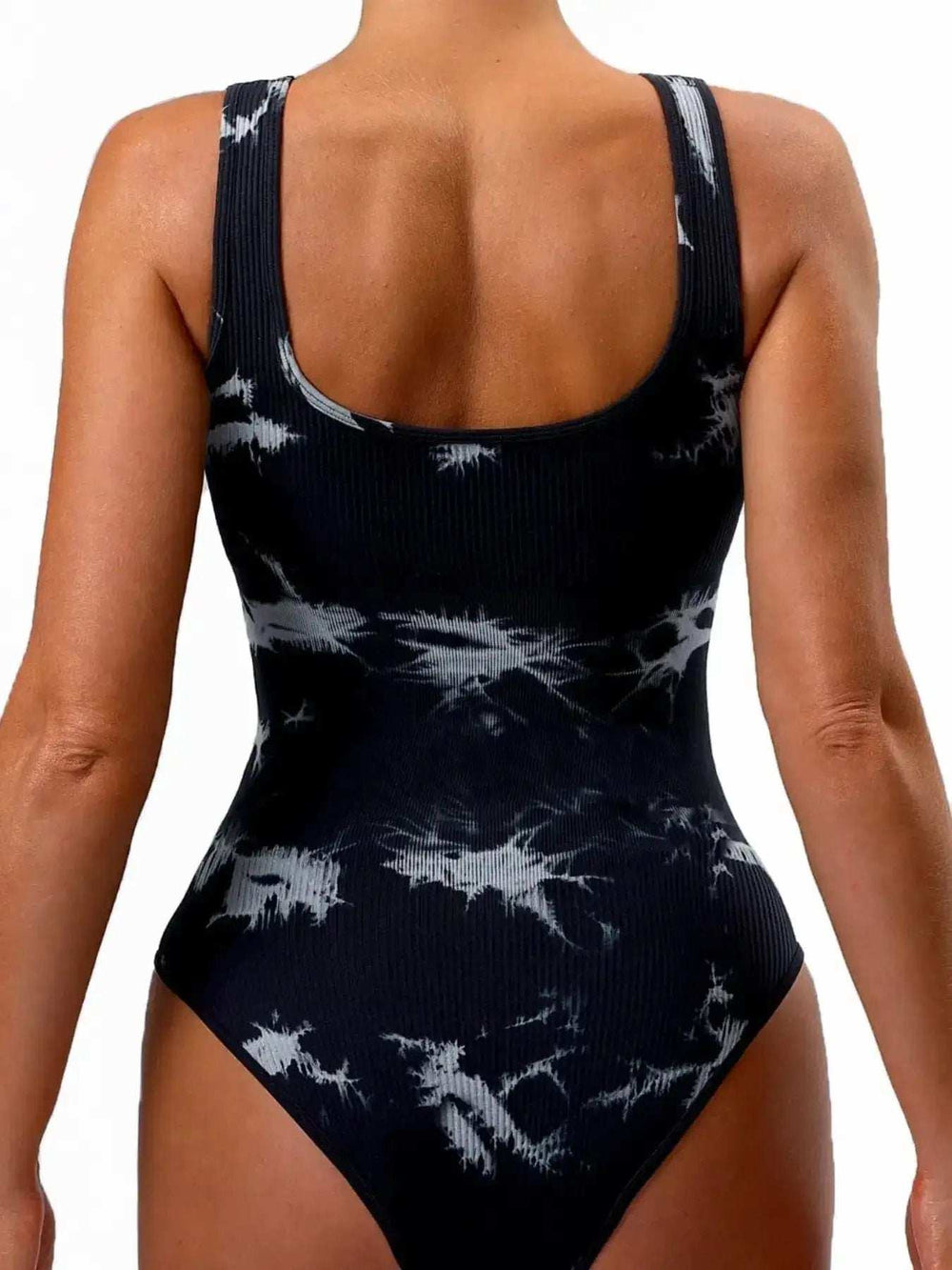 Tie-Dye Scoop Neck Wide Strap Active Bodysuit - Trendsi - Flyclothing LLC