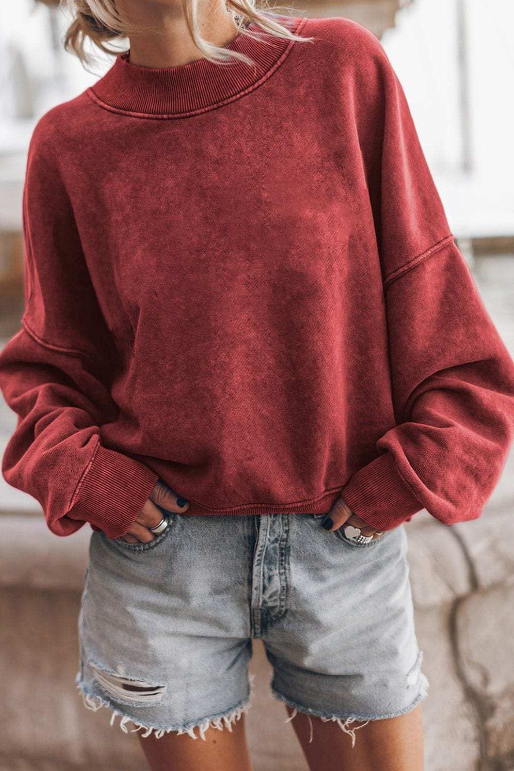 Mock Neck Dropped Shoulder Sweatshirt - Trendsi - Flyclothing LLC
