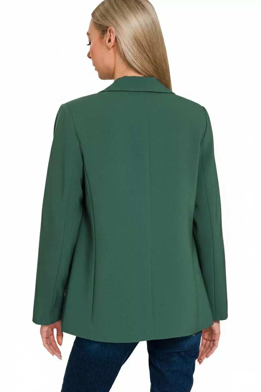 Zenana Woven Long Sleeve Blazer With Lining - Trendsi - Flyclothing LLC