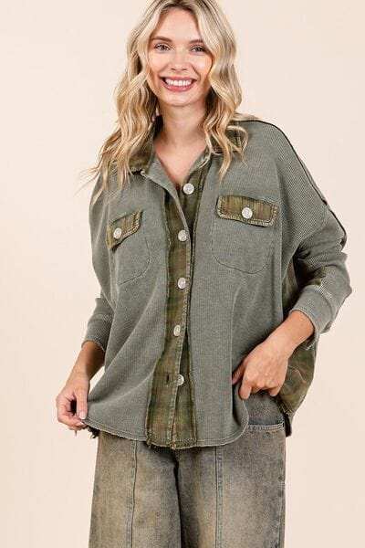 Mittoshop Mineral Washed Plaid Button Down Shacket - Trendsi - Flyclothing LLC