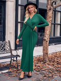 Slit Twisted Surplice Long Sleeve Dress - Trendsi - Flyclothing LLC