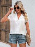 Button Up Collared Neck Short Sleeve Shirt - Trendsi - Flyclothing LLC
