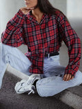 Plaid Collared Neck Long Sleeve Shirt - Trendsi - Flyclothing LLC