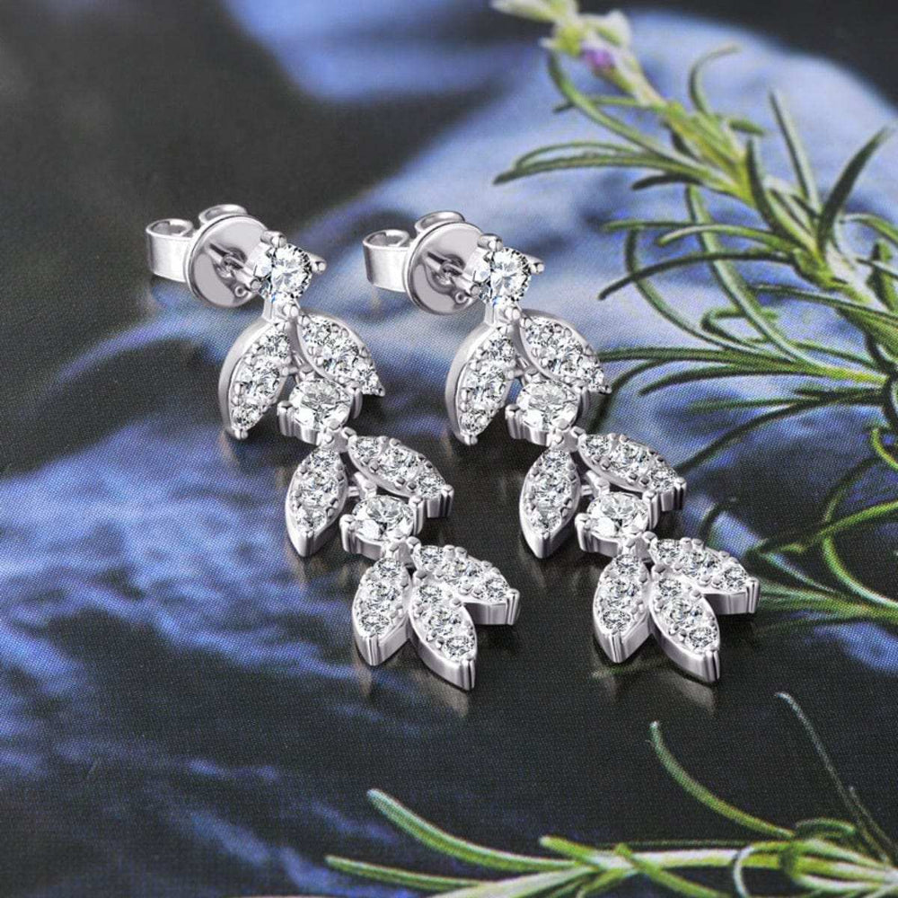 925 Sterling Silver Moissanite Leaf Earrings - Trendsi - Flyclothing LLC