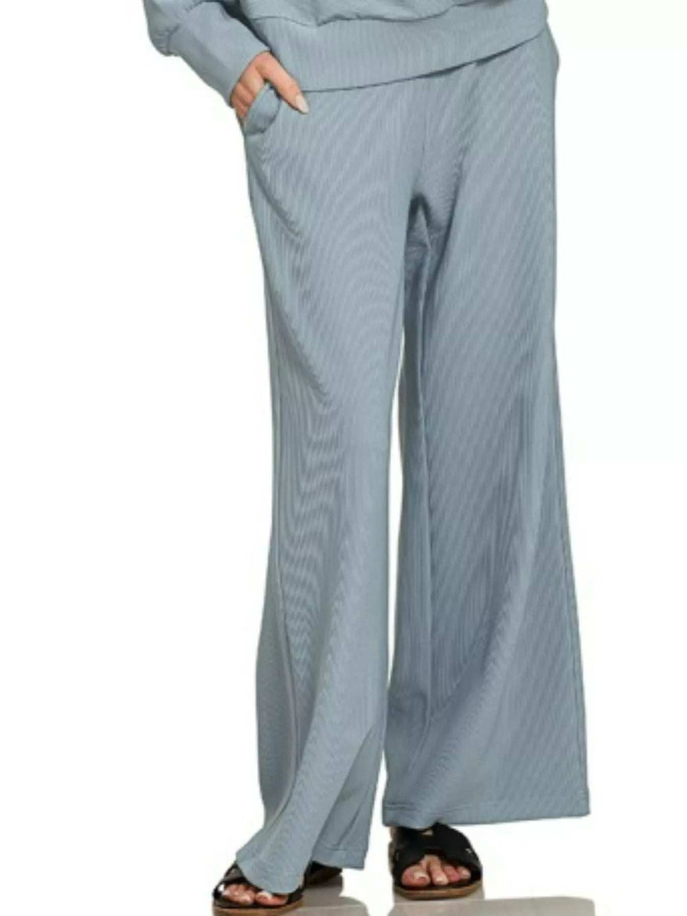 Zenana Ribbed High Neck Half Zip Pullover & Pants Set - Trendsi - Flyclothing LLC