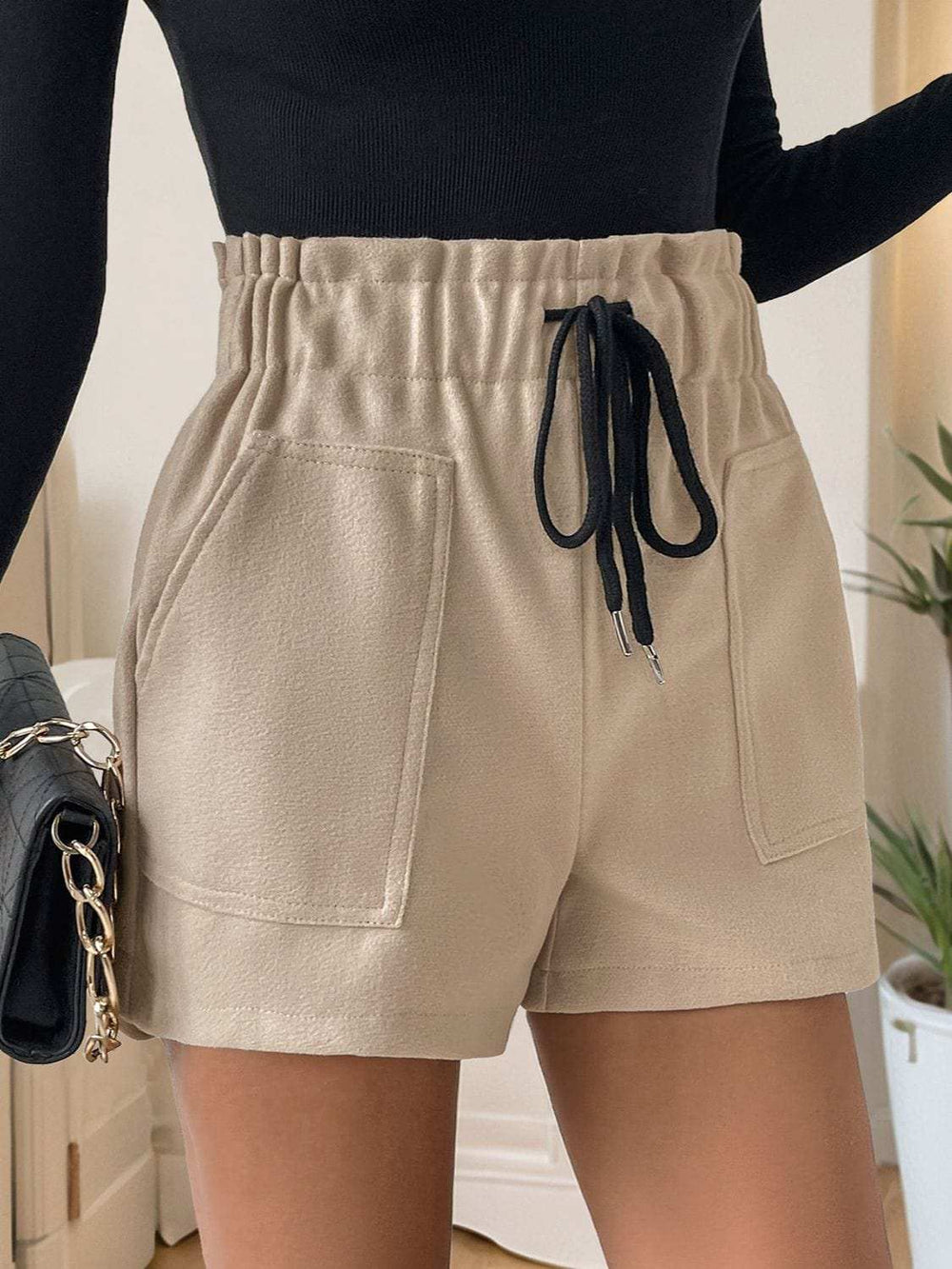 Perfee Frill Drawstring Shorts with Pockets - Trendsi - Flyclothing LLC