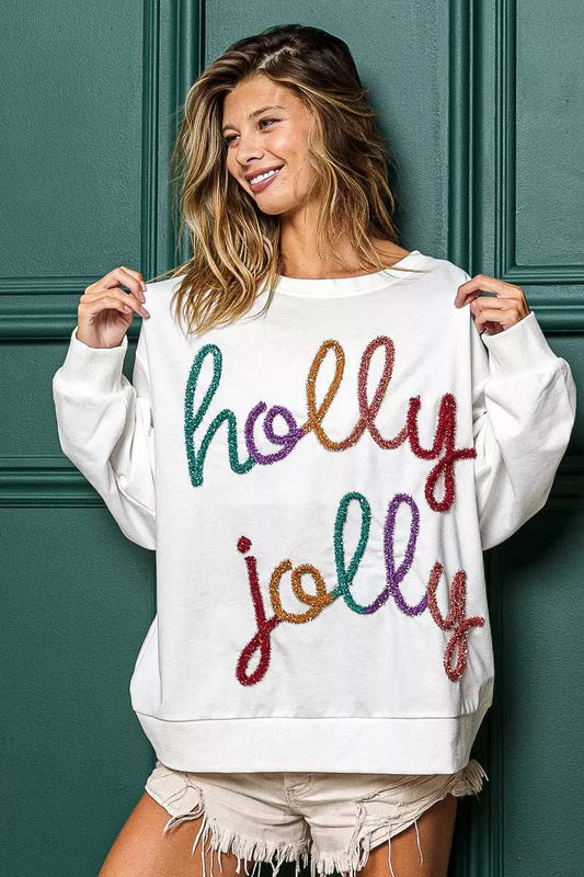 BiBi Holly Jolly Christmas French Terry Sweatshirt - Trendsi - Flyclothing LLC