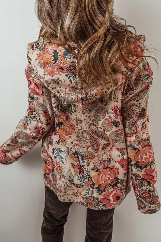 Printed Long Sleeve Hooded Jacket - Trendsi - Flyclothing LLC