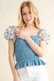 And The Why Embellishment Sleeve Smocked Top - Trendsi - Flyclothing LLC