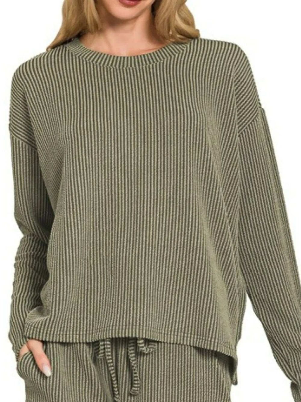 Zenana Corded Rib Long Sleeve Tee and Shorts Set - Trendsi - Flyclothing LLC