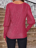 Sequin Boat Neck Long Sleeve Top - Trendsi - Flyclothing LLC