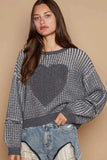 POL Round Neck Heart Patch Zipper Point Sleeve Sweater - Trendsi - Flyclothing LLC
