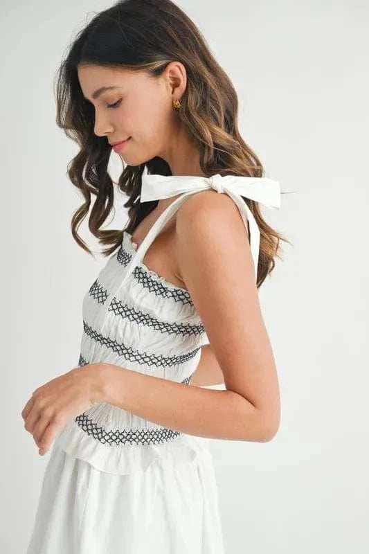 MABLE Smocked Bodice Bubble Midi Dress - Trendsi - Flyclothing LLC