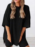 Full Size Oversized Round Neck Top and Shorts Set Plus Size - Trendsi - Flyclothing LLC